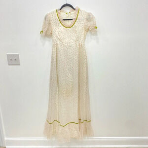 Vintage Union Made pink chiffon ruffle prom formal maxi dress Sz 7 small